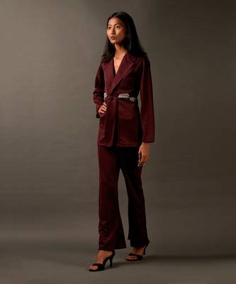 Burgundy Coord Set With Rhinestone Work Around The Waist 3