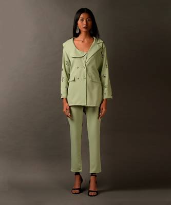Mint Coord Set With Grey Rhinestones Speckled Along The Sleeves 1