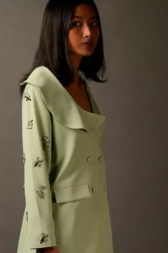 Mint Coord Set With Grey Rhinestones Speckled Along The Sleeves