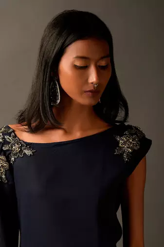 Navy Blue Coord Set With A High Low Tunic And Slight Flared Pants