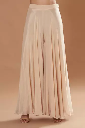 Cream Flared Pants With Multi Colour Blouse And Dupatta