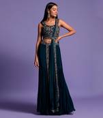 Turquoise Blue Gharara Set With Embroidered Crop Top