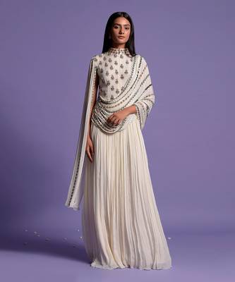 Embroidered Ivory White High Collar Gown 1