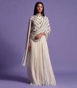 Embroidered Ivory White High Collar Gown