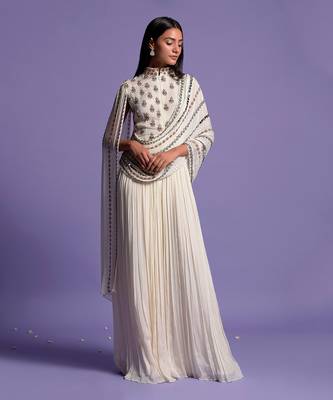 Embroidered Ivory White High Collar Gown 2
