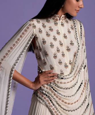 Embroidered Ivory White High Collar Gown 4