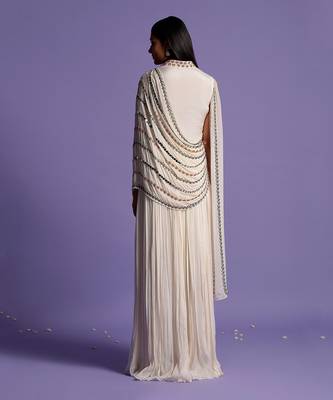 Embroidered Ivory White High Collar Gown 5