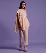 Pink Blush Embroidered Cape Top & Pencil Pants