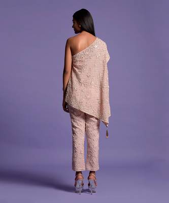 Pink Blush Embroidered Cape Top & Pencil Pants 5