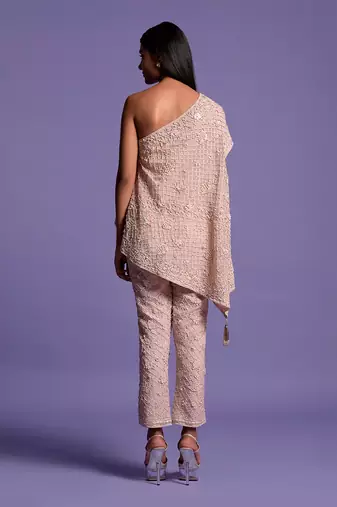 Pink Blush Embroidered Cape Top & Pencil Pants