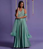 Sea Green Top Embroidered Satin Silk Gown