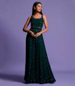 Bottle Green Full Mirror Work Embroidered Jumpsuit