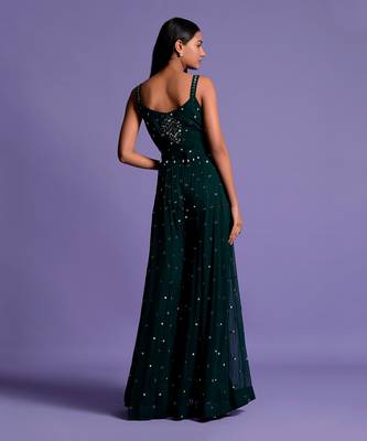 Bottle Green Full Mirror Work Embroidered Jumpsuit 4