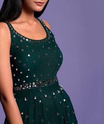 Bottle Green Full Mirror Work Embroidered Jumpsuit 10