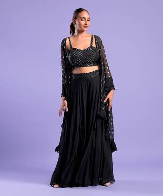 Black Cape Set Sequence Zari Work 1