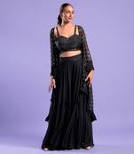 Black Cape Set Sequence Zari Work