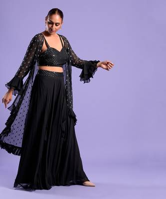 Black Cape Set Sequence Zari Work 2