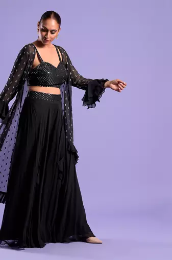Black Cape Set Sequence Zari Work