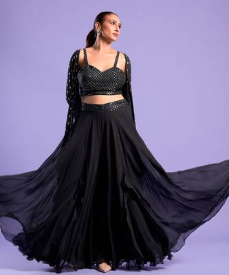 Black Cape Set Sequence Zari Work 3