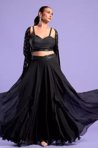 Black Cape Set Sequence Zari Work