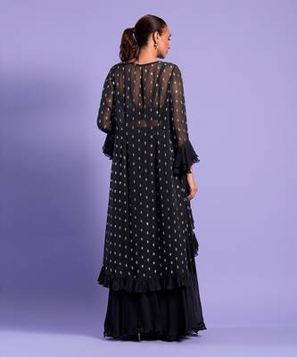 Black Cape Set Sequence Zari Work 4
