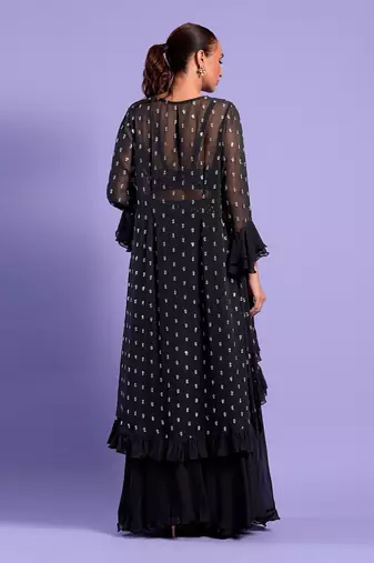 Black Cape Set Sequence Zari Work
