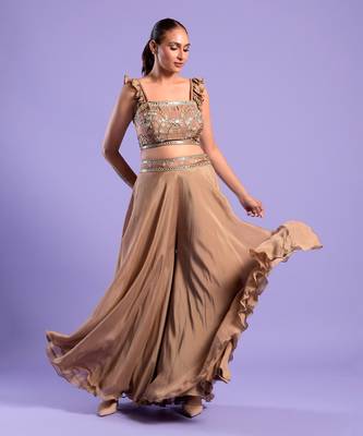 Gold Crop Top -Palazzo Set Sequence Zari Work 1