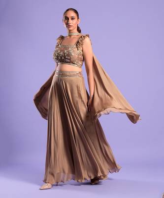 Gold Crop Top -Palazzo Set Sequence Zari Work 2