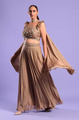 Gold Crop Top -Palazzo Set Sequence Zari Work