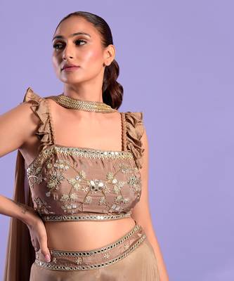 Gold Crop Top -Palazzo Set Sequence Zari Work 3