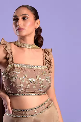 Gold Crop Top -Palazzo Set Sequence Zari Work