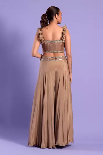 Gold Crop Top -Palazzo Set Sequence Zari Work