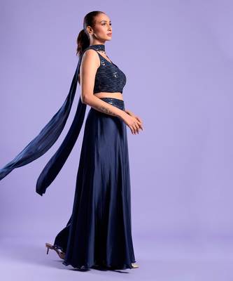 Blue Plazzo Set With Sequence Work 2