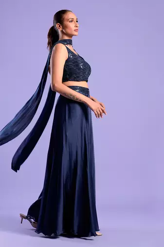 Blue Plazzo Set With Sequence Work