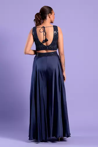 Blue Plazzo Set With Sequence Work