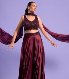 Wine Crop Top -Plazzo Set Sequence Zari Work