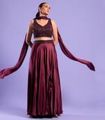 Wine Crop Top -Plazzo Set Sequence Zari Work