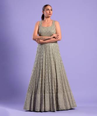 Grey Gown With Sequence And Resham Work 1