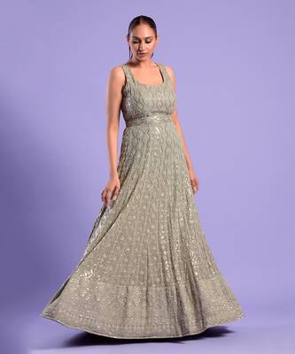 Grey Gown With Sequence And Resham Work 2