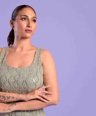 Grey Gown With Sequence And Resham Work 3