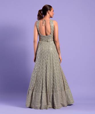 Grey Gown With Sequence And Resham Work 4