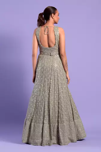 Grey Gown With Sequence And Resham Work