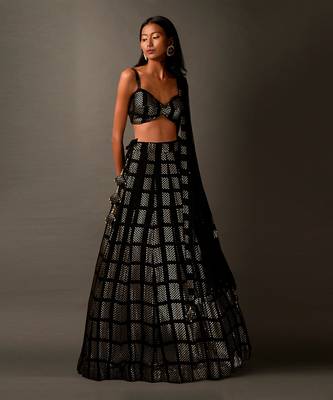 Classic Sequin Embellished Black & Golden Lehenga Choli 1