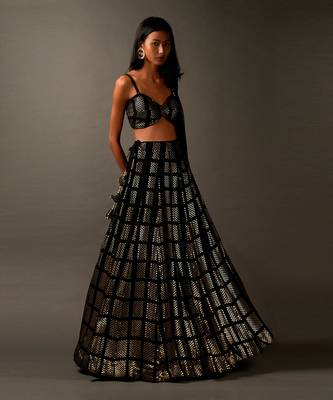 Classic Sequin Embellished Black & Golden Lehenga Choli 2