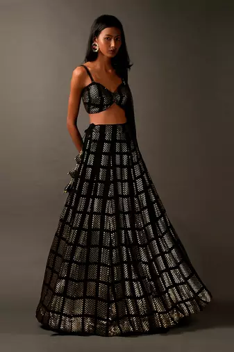 Classic Sequin Embellished Black & Golden Lehenga Choli