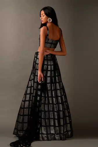 Classic Sequin Embellished Black & Golden Lehenga Choli