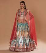 Multi Colour Sequin,Mirrorwork And Resham Embroidered Lehenga