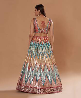 Multi Colour Sequin,Mirrorwork And Resham Embroidered Lehenga 2