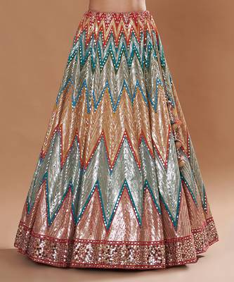 Multi Colour Sequin,Mirrorwork And Resham Embroidered Lehenga 3