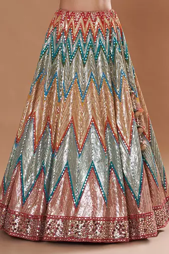 Multi Colour Sequin,Mirrorwork And Resham Embroidered Lehenga